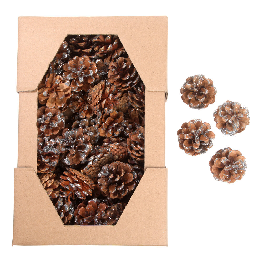 Kogler til dekoration, 48 stk. - natur/glitter